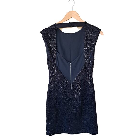 Alice + Olivia Black Sequin & Velvet Mini Dress Size XS Open Back Party Glam - Picture 8 of 13